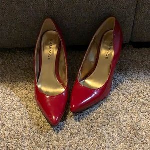 red faux leather heels